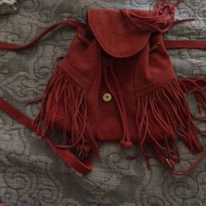 Red Suede Ecote Fringe Backpack - like New